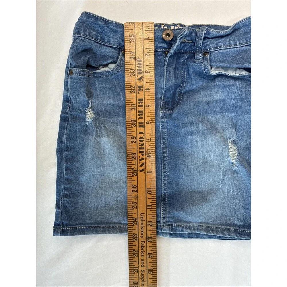 YMI Girls Blue Denim Jean Skirts Size 8 Distressed Lot/2 Stretchy 12